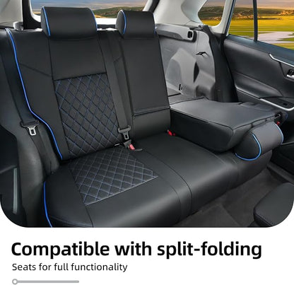 Lolcar Rav4 Seat Covers Custom Fit for Toyota Rav4 (for Hybrid) 2019-2025 LE,XLE,XLE Premium,Limited,Woodland Edition, Leather Truck Seat Cover Full Set for SUV,Faux Leather（Black with Blue Trim） - Image 6