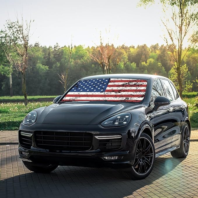 Socira American Flag Car Windshield Sun Shade Umbrella Patriot Sunshade | Foldable Front Window America Auto Windshield Sunshade Covers USA Car Accessories Protect from Sun Rays Heat 57'' X 30'' - Image 6