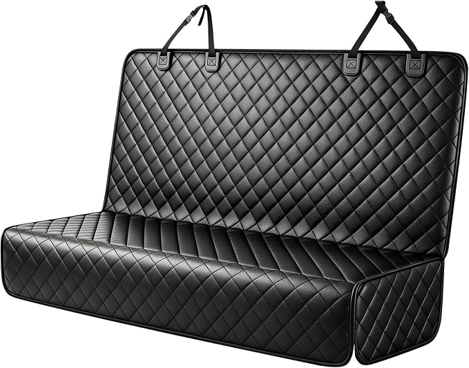Waterproof Scratchproof Pet Bench Seat Covers for Cars, SUVs | Nonslip Durable Back Seat Cover for Dogs, PU Leather, Side Flaps, Full Bench, Easy Install by PETICON