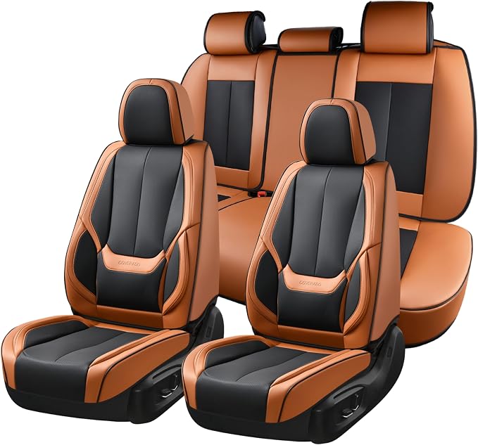 Coverado Car Seat Covers Full Set, Car Seat Protector Waterproof, Nappa Leather Car Seat Cushion, Seat Covers for Cars, Front Seats and Back Universal Fit for Most Cars by COVERADOAUTO