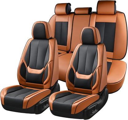 Coverado Car Seat Covers Full Set, Car Seat Protector Waterproof, Nappa Leather Car Seat Cushion, Seat Covers for Cars, Front Seats and Back Universal Fit for Most Cars by COVERADOAUTO
