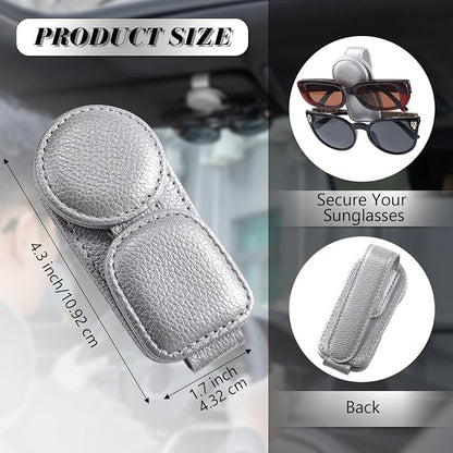 Konohan Sunglasses Holder for Car Visor Leather Eyeglass Hanger Magnetic Sunglasses Holder with 2 Clips(Silver Pearl) - Image 2