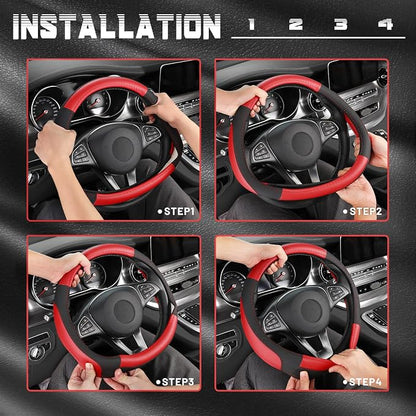 SEG Direct Car Steering Wheel Cover for Prius Civic Model 3 / Y 14"-14.25" | Small Size 35.5-36 cm for Camaro, Microfiber Leather, Anti-Slip Comfortable Grip, Auto Interior Accessories, Black and Red - Image 6