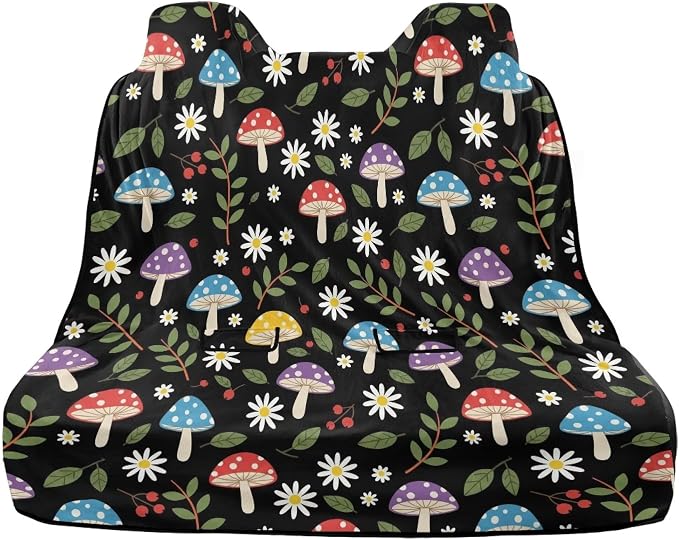 Flower Mushroom Print Rear Bench Towel Seat Covers, Heavy-Duty Back Seat Cover for Dogs, Waterproof Car Seat Cover, Non-Slip Back Seat Protector Fits Cars, SUVs, Trucks - Image 2