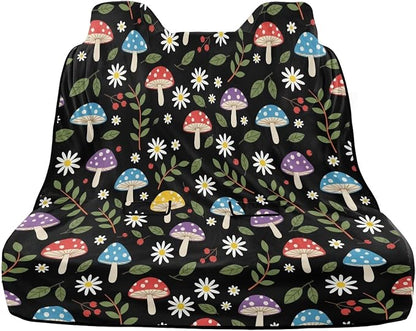 Flower Mushroom Print Rear Bench Towel Seat Covers, Heavy-Duty Back Seat Cover for Dogs, Waterproof Car Seat Cover, Non-Slip Back Seat Protector Fits Cars, SUVs, Trucks - Image 2