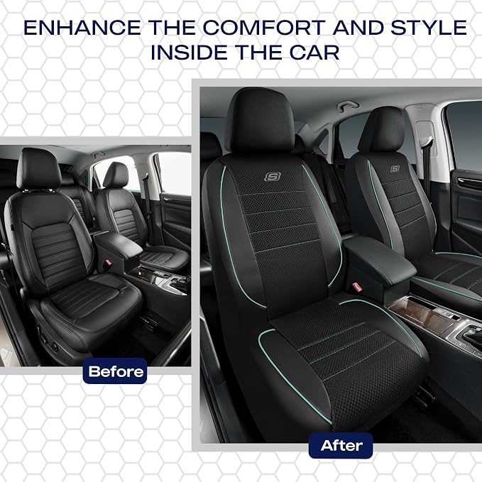 Skechers Air-Cooled Memory Foam Seat Covers,Mesh Thick Car Seat Covers,Piping Leather Car Seat Covers Front Seats,Airbag Compatible,Automotive Comfort for Most Cars,Vans,Trucks,SUV(Mint,Two Front) - Image 6