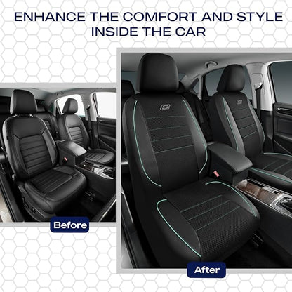 Skechers Air-Cooled Memory Foam Seat Covers,Mesh Thick Car Seat Covers,Piping Leather Car Seat Covers Front Seats,Airbag Compatible,Automotive Comfort for Most Cars,Vans,Trucks,SUV(Mint,Two Front) - Image 6
