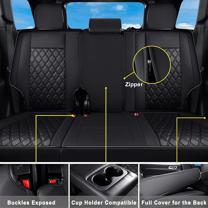 Huidasource Upgrade Jeep Grand Cherokee Seat Covers, Full Coverage Waterproof Leather Car Seat Covers, Custom Seat Cushion Protector Fit for Jeep Grand Cherokee 2011-2021 (Full Set/Black) - Image 3