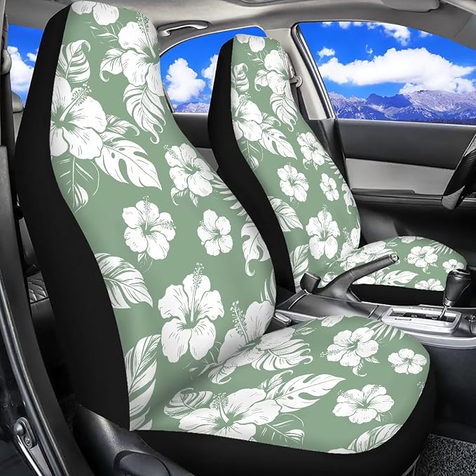 White Hibiscus Flower Seat Covers for Front Seats, Car Accessories for Women Men Washable and Breathable Car Seat Protectors Covers for Truck SUV Sedan - Image 6