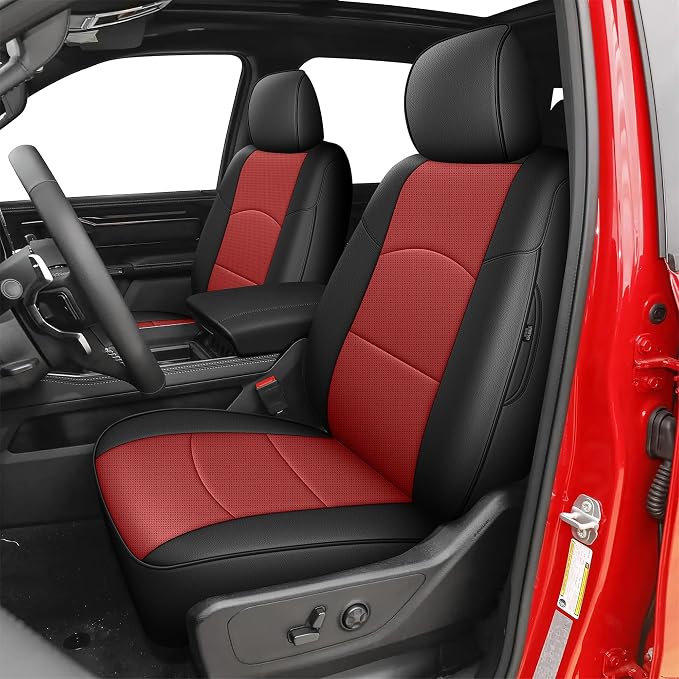 AOMSAZTO Seat Covers for Ram 2500: 2019 2020 2021 2022 2023 2024 2025 2026 Custom Fit Car Seat Covers Truck Full Set (Black+Red) by AOMSAZTO