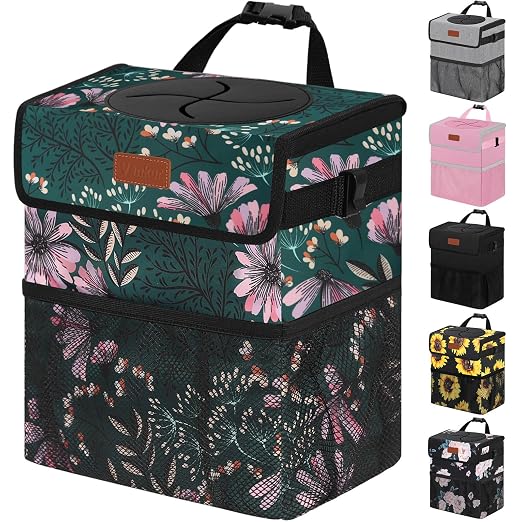 Vankor Car Trash Can with Lid Leak Proof Car Accessories for Women | 3 Gallon Cute Hanging Car Trash Bin for Men Car Truck Vehicle Sedan SUV Interior Automotive Garbage Cans, Navy Floral by Vankor