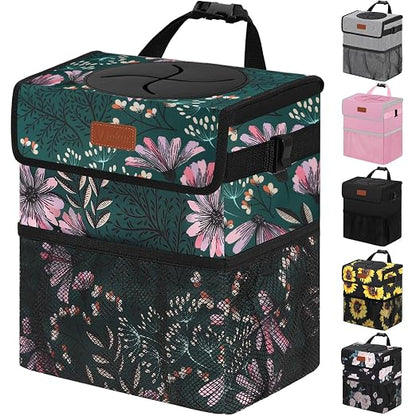 Vankor Car Trash Can with Lid Leak Proof Car Accessories for Women | 3 Gallon Cute Hanging Car Trash Bin for Men Car Truck Vehicle Sedan SUV Interior Automotive Garbage Cans, Navy Floral by Vankor