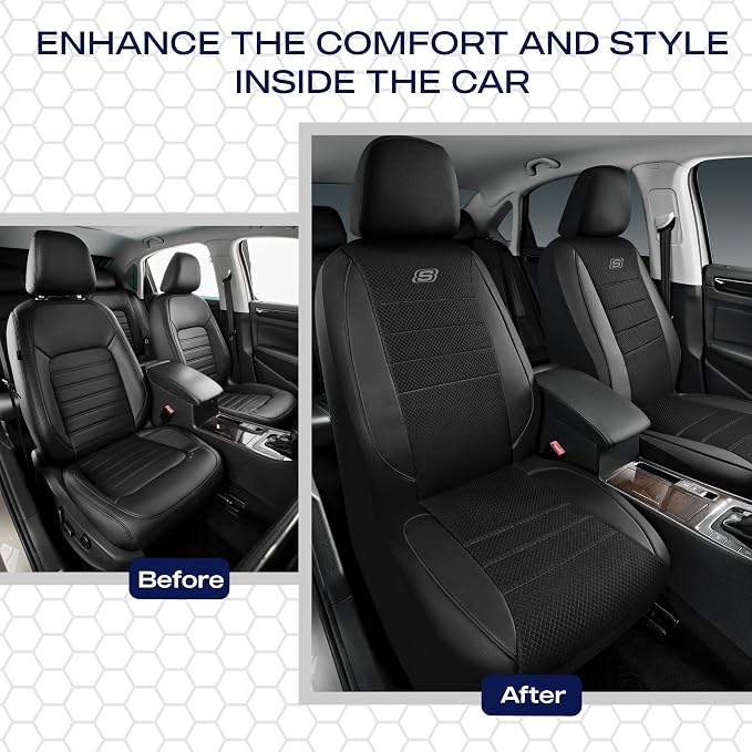 Skechers Air-Cooled Memory Foam Seat Covers,Mesh Thick Car Seat Covers,Piping Leather Car Seat Covers Front Seats,Airbag Compatible,Automotive Comfort Universal FitMost Cars,Vans,Truck,SUV,Black - Image 6