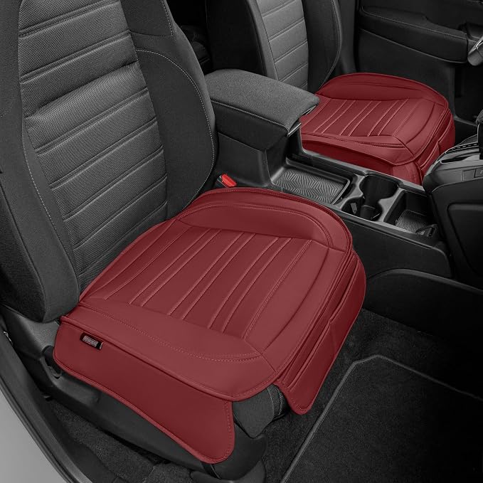 Motor Trend Faux Leather Front Seat Cover for Cars - Set of 2 Burgundy Front Car Seat Covers for SUV & Truck with Storage Pockets - Automotive Car Seats Cover Protector - Bottom Cushion Coverage Only by MotorTrend