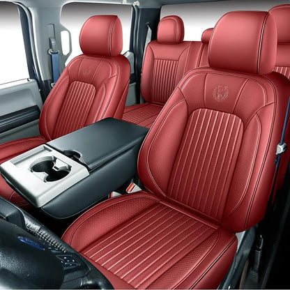 MINGBRON Full Set Car Seat Covers Custom Fit 2009-2026 Ford F150 Crew Cab, 2017-2026 F250 F350 F450 Super Duty Pick-up Truck, Automotive Vehicle Cushion Cover with Waterproof Leather（Red - Image 2