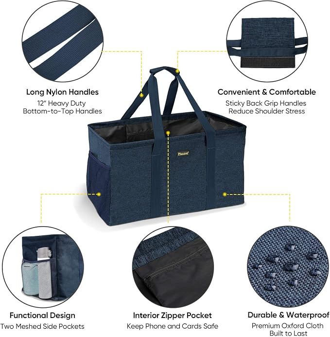 BALEINE Extra Large Utility Tote Bag with Reinforced Wire Frame, Reusable Grocery Bag for Shopping, Picnic (Blue, 22''x12''x10'') - Image 5