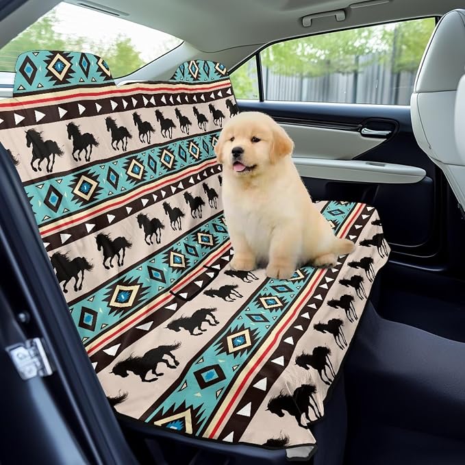 Aztec Horse Southwest American Tribal Print Back Seat Cover for Car Trucks Van SUV, Waterproof Rear Bench Towel Seat Covers for Dogs and Kids, Sweat-Absorbent Automotive Backseat Protector - Image 3