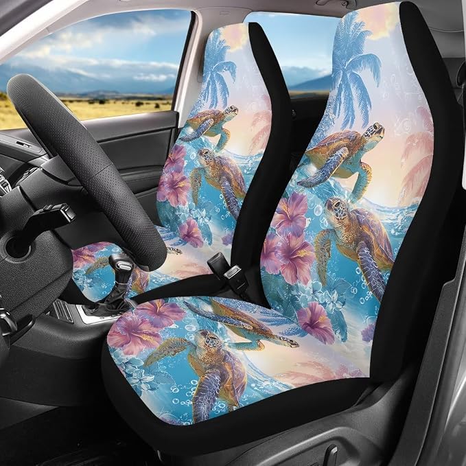 Sea Turtle Car Front Seat Covers 2 Pcs Anti-Slip Hawaiian Car Seat Cover Protector Front Seats Comfortable Protection Interior Accessories Suitable for Most Cars,SUV,Sedan - Image 4
