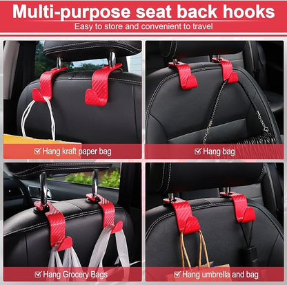 LivTee Car Purse Hook, Headrest Hook for Car, 4 Pack Universal Auto Car Seat Headrest Hook Hangers Organizer for Purse Coat Umbrellas Grocery Bags Handbag, Car Accessories - Carbon Fiber Red - Image 5