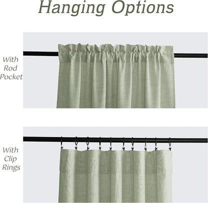 RYB HOME Linen Sheer Curtains 120 inches Long for Living Room | Breathable, Weave Textured, Rod Pocket, Semi Sheer, Sage Green, for Dining Room, W52 x L120, 2 Panels Set - Image 3