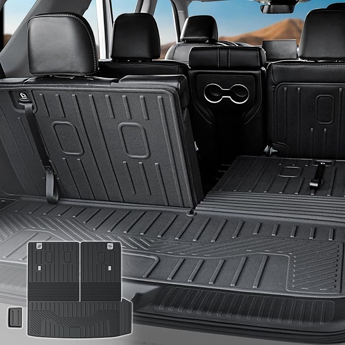 Cargo Mat for Honda Pilot 2023-2026 Accessories, w/Side Mats | One-Piece Cargo Liner & Rear Seat Back Protector, All Weather TPE, Non Slip & Odorless & Scratch Proof, Quick Clean by JOULARISE