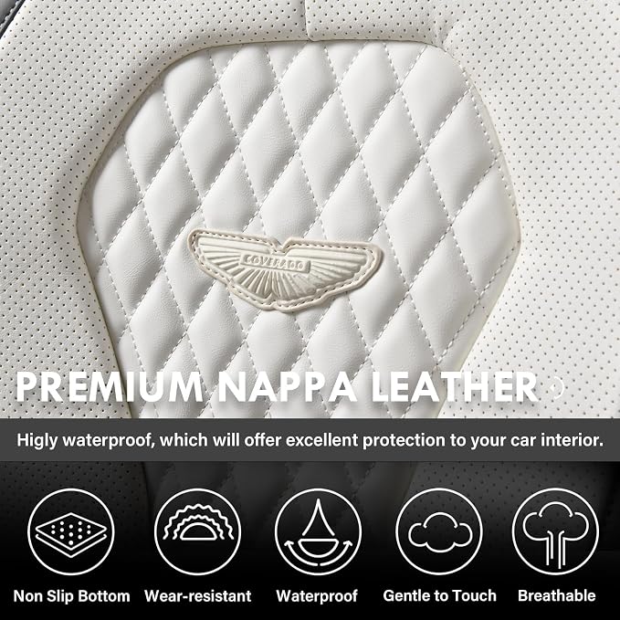 Coverado Seat Covers, Car Seat Covers Full Set, White Car Seat Cover, Car Seat Cushion Waterproof, Front Seats Back Seat Covers, Luxury Seat Cover Car Seat Protector Universal Fit Most Cars - Image 6