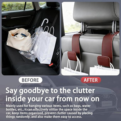 Leather Car headrest Hook for Purses and Bags (Black, 2pcs) | Leather wrap hook with Larger strap holder, friendly to your leather purse. Strong load up to 44lbs. - Image 5