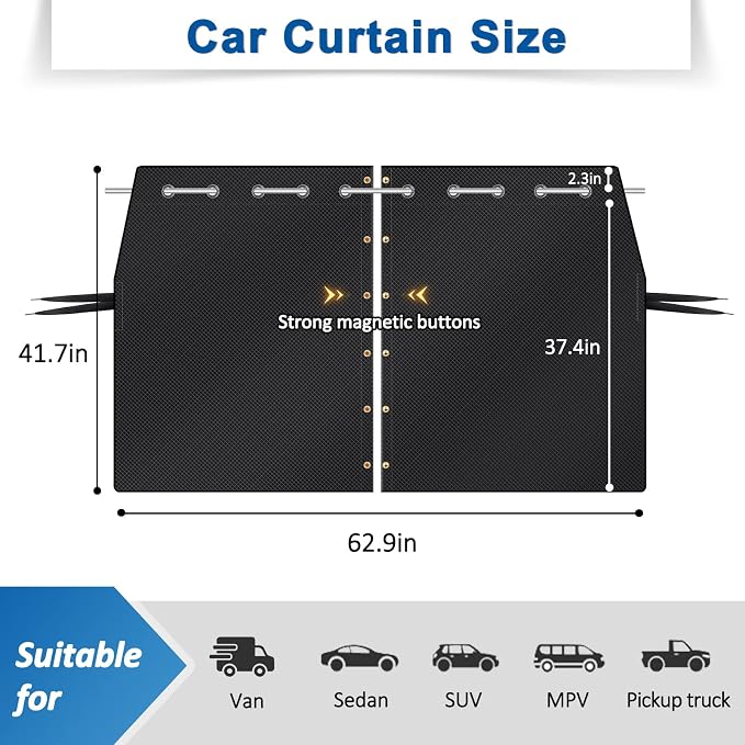 XCBYT Car Privacy Divider Curtain, Opaque Blackout Fabric for Car Life | Opaque fabric hides valuables & blocks light for camping and car living. Requires B-pillar gap. Center divider only - Image 2