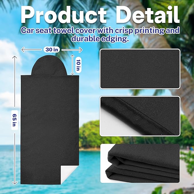 2 Pack Car Seat Towel Covers for Gym, Front Seats, Black | Black Sweat Protector for Front Seats Premium Thickened with Elastic Strap Breathable & Quick Dry Machine Washable Running - Image 2