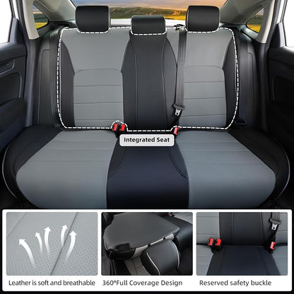Lolcar Custom Fit Civic Seat Covers for Honda Civic Sedan 2016 2017 2018 2019 2020 2021 LX(Not for LX-P)- 5-Seats Leather Full Set，Black/Gray(Solid Rear Seatback - No Rear Armrest) - Image 3
