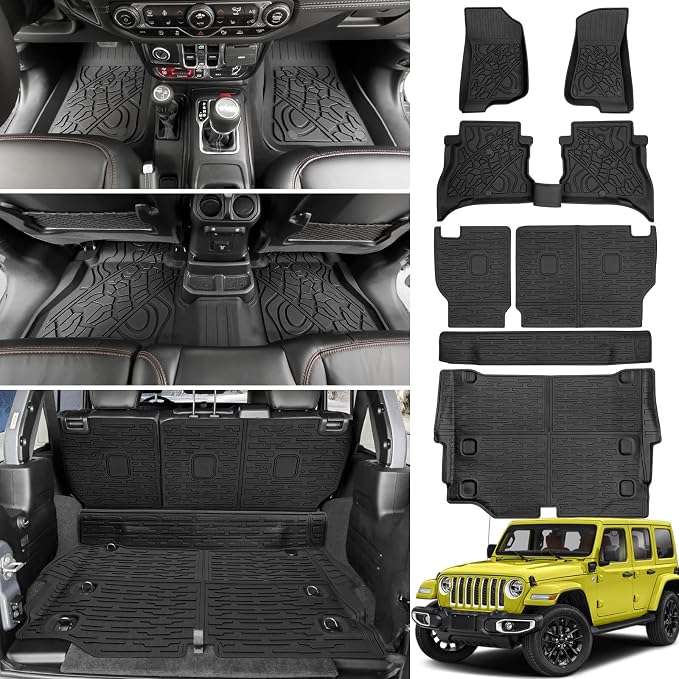 Cargo Mats for 2021-2026 Jeep Wrangler JL 4XE Floor Liners with Trunk Mat Backrest Mat All Weather TPE Protector Rear Floor Trunk Liners for 21-26 Wrangler JL 4XE 4 Door Accessories by JTYZSM