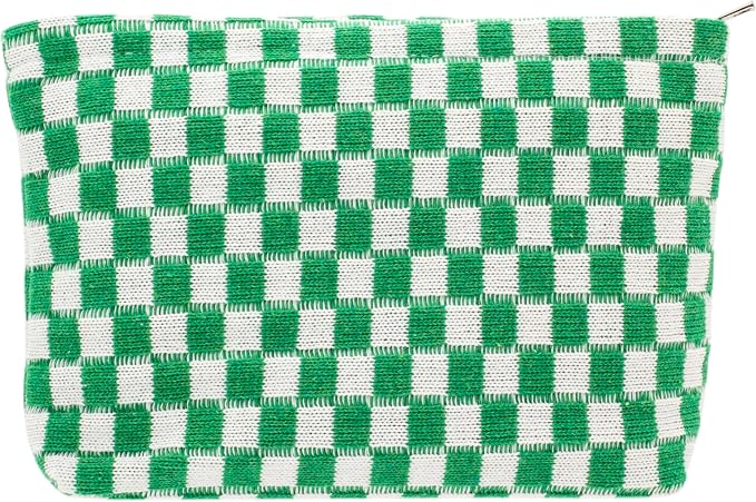PAZIMIIK Checkered Makeup Bag for Purse, Small Flat Cosmetic Pouch,Green | Cute Zipper Makeup Organizer for Women, Travel Essentials, Toiletries, Makeup Brushes, Beauty Accessories&Bridesmaid Gifts - Image 8