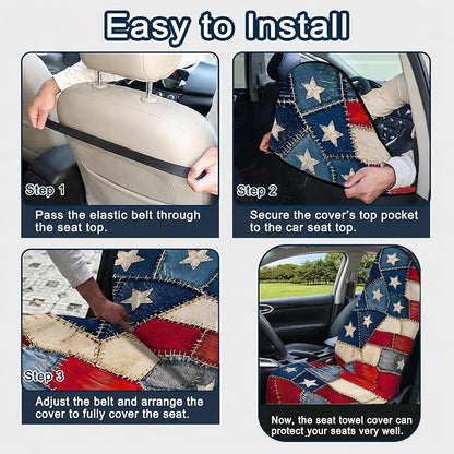 Car Seat Towel Cover 2 Pack for Front Seats, Sweat Absorbent Car Seat Protector with Non-Slip Backing, Waterproof Towel Car Seat Covers for Runners, Gym, Swimming, Beach, Patchwork Flag - Image 8