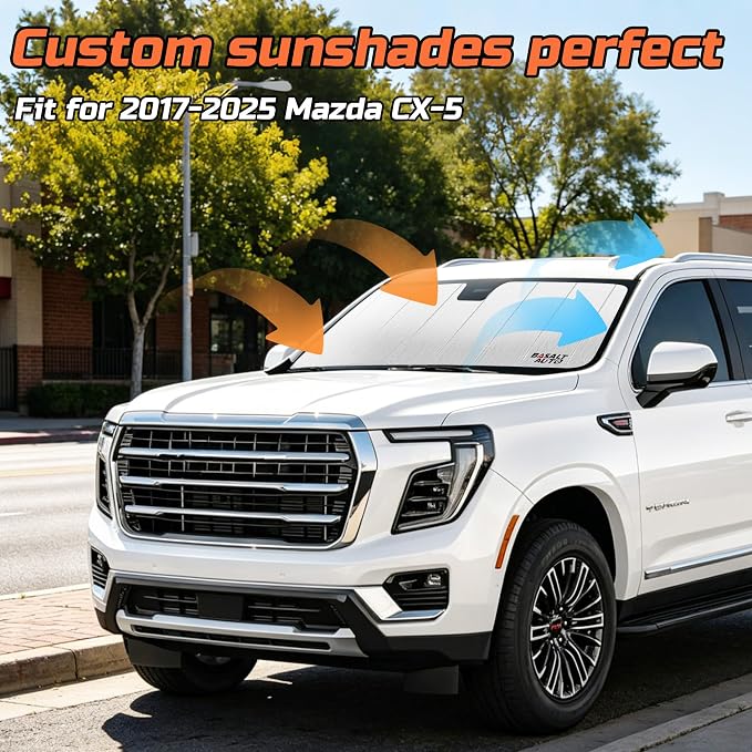 2017-2025 CX-5 Windshield Sun Shade Compatible for 2017-2025 Mazda CX-5 Silver Reflective Foldable Front Sun Visor Sunshade Protector with Storage Bag Keep Interior Cool - Image 2