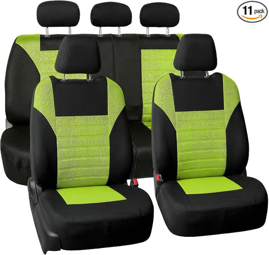 FH Group Automotive Car Seat Covers Full Set Premium 3D Air Mesh Front Seat Covers, Airbag Compatible & Split Bench Cover Universal Fit Interior Accessories for Cars Trucks and SUVs - Green by FHGroup