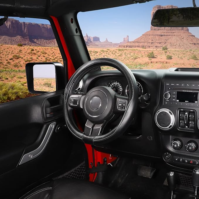 SEG Direct Steering Wheel Cover 15.5"-16" Heavy-Duty, Black Carbon Fiber | Large Size for F150 F250 F350 Ram 4Runner Tacoma Tundra Range Rover, Microfiber Leather Non-Slip, Auto Interior Accessories - Image 5