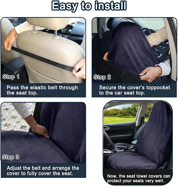 Car Seat Towel Cover, 2pcs Universal Front Seat Protector for Cars, SUVs and Trucks, Sweat Towel Car Seat Cover for Gym, Yoga, Swimming, Pets and Family Travel - Image 7