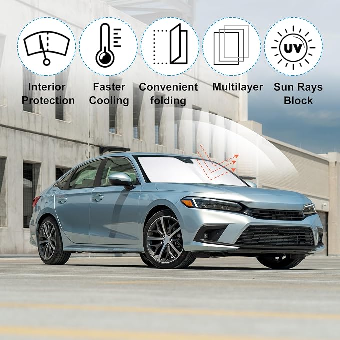 Front Windshield Sun Shade Foldable Car Front Window Sun Shade Windshield Shade Custom Fit for 2022-2025 2026 Honda Civic Block UV Rays Accessories Heat Keep Car Cooler - Image 3