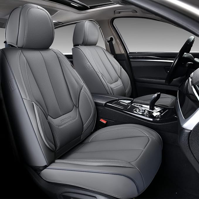 Coverado Car Seat Covers Full Set, Seat Covers for Cars, Gray Car Seat Protector Waterproof, Nappa Leather Car Seat Cushion, Car Seat Covers Front Seats and Back Fit for Most Cars by COVERADOAUTO