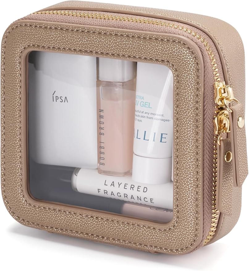 Small Makeup Pouch Clear Makeup Bag for Purse Travel Mini Bag for Women for Essentials Cute Cosmetic Case Traveling Small Toiletry Bag Portable Mini Pouch for Car Organizer Bag Gold by POPVIBE