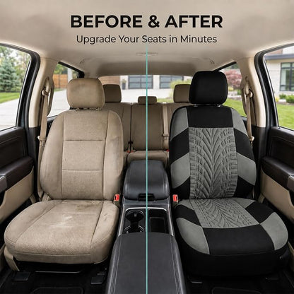 FH Group Front Set Premium Cloth Car Seat Covers for Low Back Car Seat with Removable Headrest, Universal Fit, Airbag Compatible Seat Cover for SUV, Sedan, Beige - Image 9