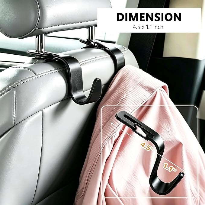 Car Seat Headrest Hooks 4 Pack, Purse Hook for Cars with Non-Slip Lock | Car Bag Hooks 360° Rotation, Hold 50lb, Universal Fit, Back Seat Storage Hook Hanger Holder Organizer - Image 4