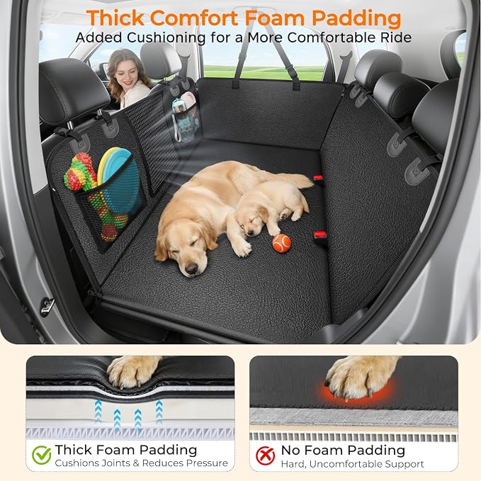 URPOWER PU Leather Dog Back Seat Extender for Extended Cab Trucks | Supports 550 lbs, Stable 3-Panel Hard Bottom, Added High-Density Foam for Comfort, 100% Waterproof, 45% More Space - Image 5