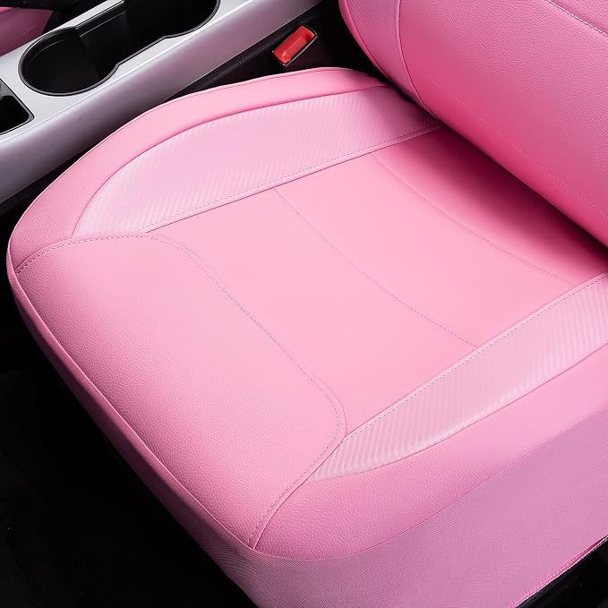 Flying Banner car seat Covers Protects Water Proof Faux Leather Carbon Fiber Fronts Rear Bench Covers (Pink Pink, Full Set - 8PCS) - Image 6