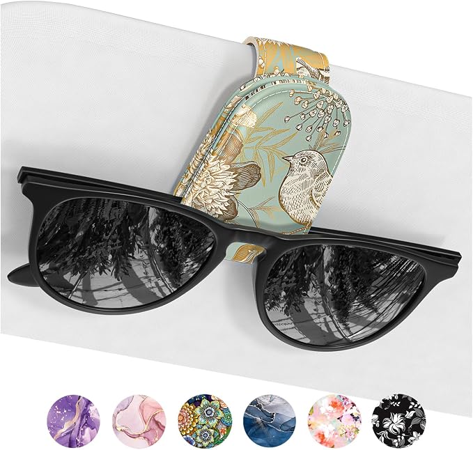 Sunglasses Holder for Car Visor, Magnetic Leather Car Sunglass Holder, Car Sun Visor Glasses Hanger Clip, Car Interior Accessories for Women Men, Fits All Size Eyeglasses by NPOOYI