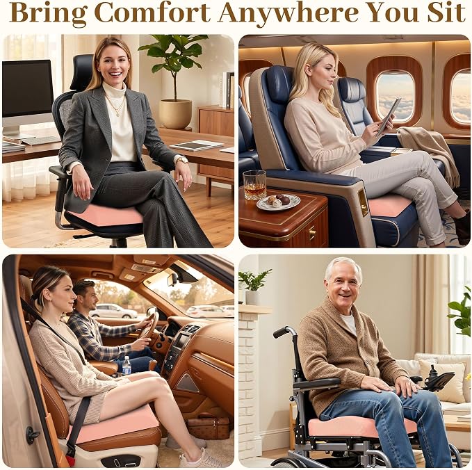 TranquilRelax XL Memory Foam Seat Cushion for Office Chair, 3.35-Inch, Pink | Medium-firm Support for Long Sitting, Washable Mesh Cover, Non-slip Base, Perfect for Car Seats & Short Drivers - Image 6