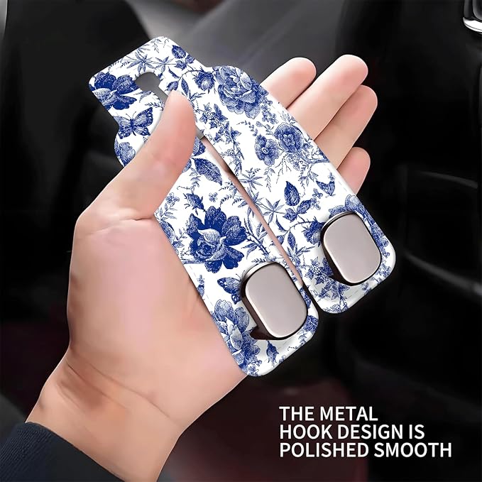 Car Seat Headrest Hook, Universal Leather Cute Hanger Holder Hook, Storage Organizer Interior Accessories for Purse Bags Handbag Luxury Blue Flowers - Image 4