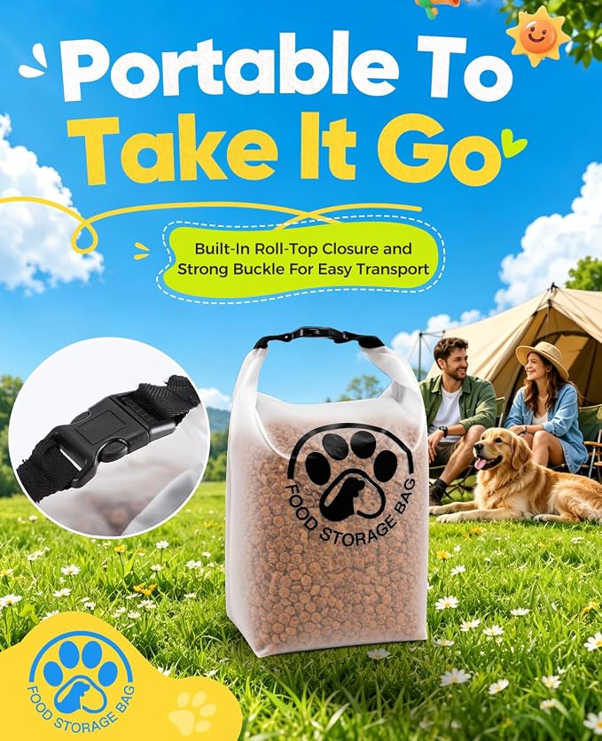 Pet Food Storage Bag for Travel - Transparent Leak-Proof Dog Food Container with Roll-Top Closure, Keeps Kibble Fresh for Camping Trip, Dog Boarding, Weekend Getaways (14 Cups) - Image 2