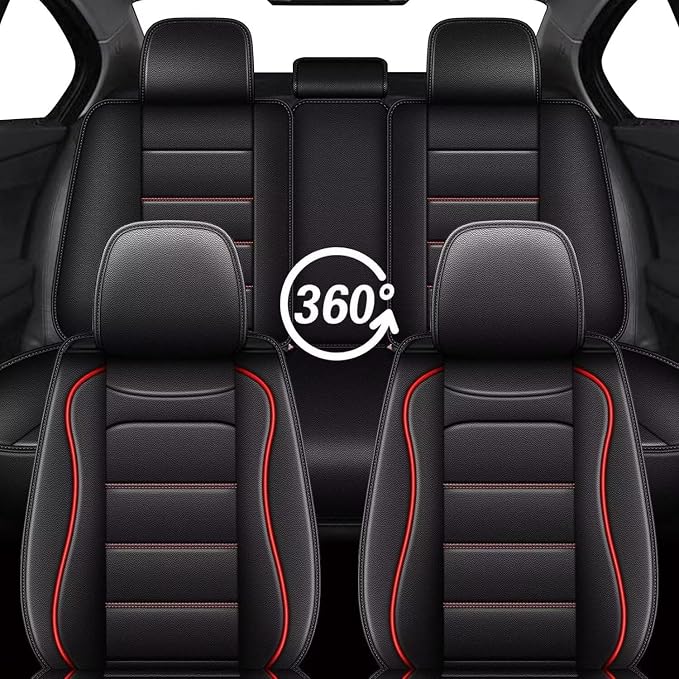 IKABEVEM Car Seat Covers Full Set Fit for Infiniti QX50 2018-2025 2026: 5 Seats Auto Interior Accessories, Faux Leather Waterproof Seat Cushions Vehical Cover (Black&Redline) - Image 7