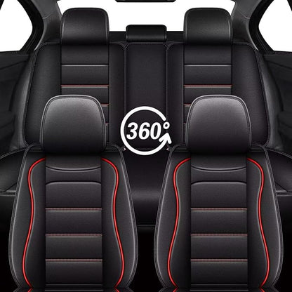 IKABEVEM Car Seat Covers Full Set Fit for Infiniti QX50 2018-2025 2026: 5 Seats Auto Interior Accessories, Faux Leather Waterproof Seat Cushions Vehical Cover (Black&Redline) - Image 7